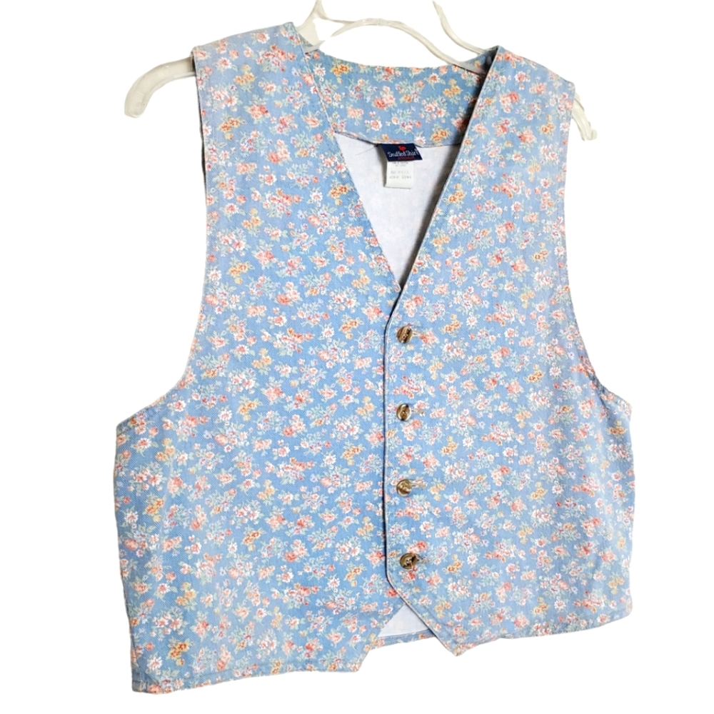 Vintage Stuffed Shirt Jeanswear Blue Floral Vest